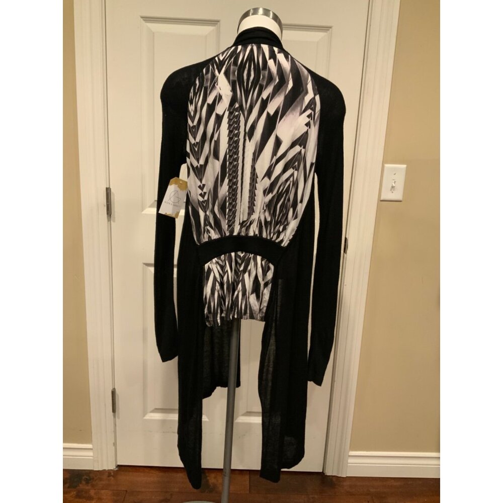 Ted Baker Black White Geometric 100% Silk Open Front Cardigan Size Medium | TB 2